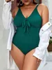 Frauen Badebekleidung 2024 Plus Größe Frauen Ein Stück Badeanzüge Solid V-Ausschnitt Bauchkontrolle Monokini Sexy Push Up Badeanzug