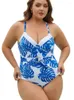 Swimwear féminin Femmes plus taille blanche avec feuilles bleues MAINTRAINE IMPRESSIONNEMENT