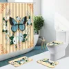 Tende per doccia 3d scenario naturale fiore verde farfalla farfalla non slip tappeti in flanella di flanella del bagno set da bagno tappetino da bagno