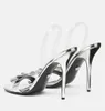 Italië ontwerper Gianni Ribbon Women Sandaalschoenen PVC Slingback-riemen Bow Stiletto Heel Lady Bridal Wedding Elegante Sandalia's EU35-43 Originele doos