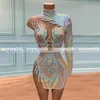 Mangas compridas um ombro de renda sexy vestidos de baile 2021 mini pescoço alto vestido de graduação de festa negra africana 212s