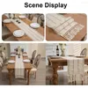 Table Cloth With Knoted Tassels Runner 72 Inch Long Handmade Farmhouse Tablecloths Cotton And Polyester Beige Cover Kitchen