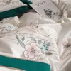 Bedding Sets White/Green Pastoral Flowers Embroidery 600TC Egyptian Cotton Set Bow Duvet Cover Bed Sheet Pillowcases Home Textiles