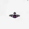 Marque Westwoods Light Luxury Sweet Full Diamond Reina Four Claw Zircon Saturne Ring Gun Black Purple Nail