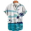 Мужские повседневные рубашки кокосовое дерево печатное гавайская рубашка простой летний стиль пляжный приморский приморский приморский приморь
