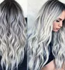 Plocka färgning medium och långt lockigt hår cos grå gradient animation peruk kvinnor ny kemisk fiber full huvudskydd