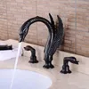 Robinets d'évier de salle de bain Dual Handle Swan Tap Basin mélangeur froid Robinet à trois trous monted Grifo Bronze Black Kraan Luxury Copper