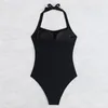 Swimwear femminile 2024 Halter Swimsuit Women One pezzi Solid Sexy Black femminile Bareggiatore Swimming Swim Suet Beachwear.