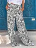 Damesbroeken capri -schuine zakken wijd been broek casual elastische taille broek voor lente zomer dames kleding y240509
