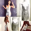 Sexig festklänning för klubbkvinnor Leopardtryck Kendall Jenner spaghetti remmantel ihålig ut Spark Diamond Halter 240508