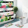 Shower Curtains Flamingo Flower Curtain Tropical Plant Palm Leaf Anti-Slip Rugs Toilet Cover Bath Mat Carpet Decor Bathroom Set