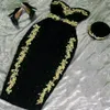 mała czarna sukienka Algierska wieczorna sukienki koktajlowe arabskie złote aplikacje aksamitne zielone suknia balowa karakou marokańska sukienka imprezowa caftan 340T