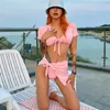 Frauen Badebekleidung 4 Stück Pink Bikini Badeanzug Deck Up Top Beach Rock Sexy Frauen 2024 Baden Badeschwimmanzug Strandbekleidung