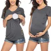 春と秋のファッションソリッドカラーラウンドネック母乳育児妊娠中の女性のTシャツ