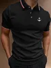 Anchor Pattern Print Mens Casual Button Up Short Cotton POLO Shirt Tops 240513