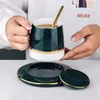 Kubki ceramiczny kubek z Lid Milk Cough Cups Europejski porcelanę Kreatywna prosta espresso para herbaty i spodka set Złota łyżka