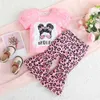 Kleidungssets Kleidungsset für Baby Kid Girl 9 Monate - 4 Jahre alte Kurzarm -T -Shirts Bluse Tops und rosa Leopardenmuster Langes Hosen Outfitl2405