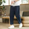 Pantalon masculin pantalon coton lin mode décontracté couleur solide couleur respirant short lâche streetwear streetwear hommes