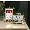 Frames Golden Alloy Po Modern Design Gold Plated Floral Framed Picture Frame TV Cabinet Desktop Decoration Family
