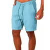 Summer Mens Solid Color Beach Pants Shorts Mens Casual Linen Gym Mens DrawString Button Bottom S-4XL 240430