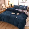 Sängkläder set Magic Velvet Fleece Set 3-4st Solid Color Stripe Ab Side Däcke Cover Bed Sheet Pillow Case Flannel Winter Warm Linen