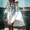 Casual Dresses Women Loose Fit Dress Resort Style Leaf Print Semester Beach Cover-Up For Long Hides Shirt Type