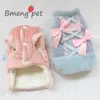 Hundekleidung Kleidung für kleine Hunde Winter warme Baumwollpolsterte zwei Beine süße Katzenkleidung Ribbon Bowknot Ladies Haustier Kostüm