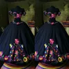 2023 Black Quinceanera Dresses Off The Shoulder Mexican Embroidered Charro Sweet 16 Dress Ball Gowns Satin Vintage 1606