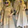 Casual Dresses Spring Summer Fashion Gradient Print Dress Muslim Women High Neck Long Sleeved Robe Loose