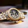 Montre-bracelets Iced Out Watch for Men Full Diamond Autour de mécanicien METTES Squelette Tourbillon Automatique Wristwatch Man Gold Reloj