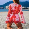 Swimwear Women's Swwear 3 Pieds à manches longues Swimsuit pour femmes 2024 Mesh Cover-ups Bikini de vacances Bikini Souchée Summer