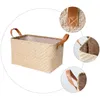 Storage Bottles Rattan Basket Rustic Handwoven Laundry Rectangular Bins Toys Container Clothes Organizer With Handle
