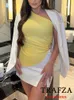 Inne odzież Trafza seksowne żółte szczupłe bluzki kobiety śladowe jedno ramię modę 2024 Summer eleganckie topy Y240509