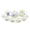 Tee -Sets ausgehöhltes transparentes Tea -Topf -Tassen -Set Jingdezhen Keramikblau weißes Porzellan