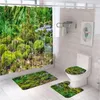 Rideaux de douche Décors naturels Curtain de cascade Sente printemps Green Plant Plant Lake Layage de salle de bain Baignoire Tapis de bain Couvertures de toilettes