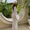 Strandbedekking haakt tuniek bikini cover-ups lange mouw sexy holle out zie door maxi gebreide jurk dames zomer outfits 240513