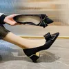 EUサイズ35-43大規模なボウタイデザイン分厚いハイヒールシューズ女性ソフトポイントトードレスシューズ女性カジュアルシューズ快適な女性の靴靴靴