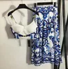 Vintage Print Sling Vest Dress Set för kvinnor Fashion Sexig Tank Top High midje kjolar Party Wedding