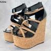 Sukeia Handmade Women Summer Platform Sandals Cork coin talons rond Toe Elegant Black Party Shoes Ladies US plus taille 5-15