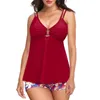 Femmes Double Spaghetti Strap Bathing Trots Bath Deep V cou cou Hollow Out Wrap Knot Split Swwear 2 PC Backless Swimsuits