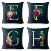 Pillow English Flower Dark Blue Letter Print Throw Cover 45 45cm Covers Linen Case Sofa Home Decor Pillows