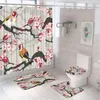 Tende da doccia 4 pezzi set tende set cinese uccello fiori uccello farfalla pavone bagno bagno con tappeto tappeto da bagno coperchio coperchio
