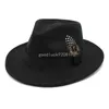 Autumn Woolen Feather Fascynator Bowler Hat Women British Retro Rolled Party Fedora Hat Men's Casual Filt Cap