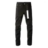 Женские брюки высшее качество фиолетового рока джинсы бренда 1: 1 с уличными черными плисками для ремонта моды.