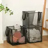 Casquete de sacolas de lavanderia fácil de transportar dobrável malha fina banheiro portátil dobrar roupas sujas cestar diariamente usar