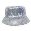 Partybühne Hut Laser Shinny Eimer Tragen Sie PU Leder Sparkle Breiter Krempe Fisherman Hats Weihnachtsmusik Festival Holographic Hip Hop Cap Metallic Color für Ms