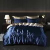 Set di biancheria da letto in raso di lusso con laminetto aderente copripiumini set di fascia alta densità di colore solido 240430