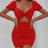 2024 New Women's Sexy and Fashionable Hollow Folded Bubble Sleeve Wrapped Hip Dress F51332