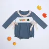 Kleidungssets runder Ausschnitt Spitze Säugling Strampler Blue Baby Girls Kürbis Stickkinder ein Stück Herbst Langarm Trottie Jumpsuit