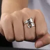 Cluster Rings 925 Silver Open Finger Ring Punk Spann Wrench Geometric Asymmetric Stackable For Women Men smycken gåva dropship grossist